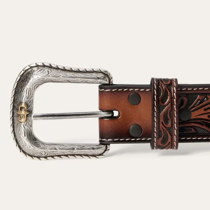 Belts Men Stetson Tooled Belt Dark Brown