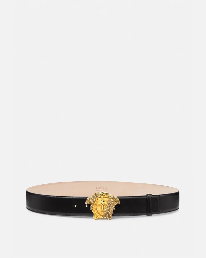 Belts Men Versace La Medusa Crystal Leather Belt 4 Cm Black