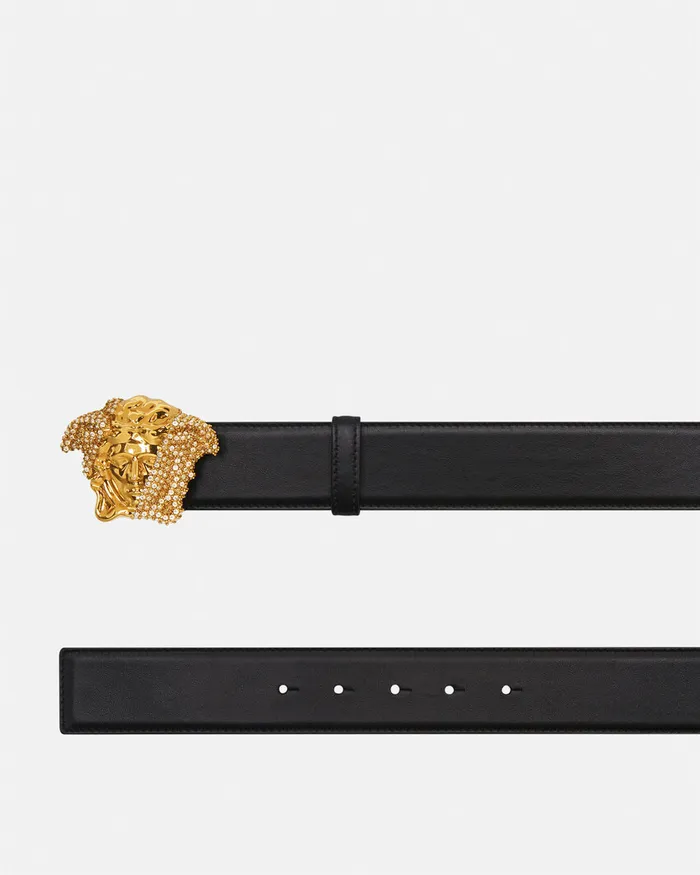 Belts Men Versace La Medusa Crystal Leather Belt 4 Cm Black