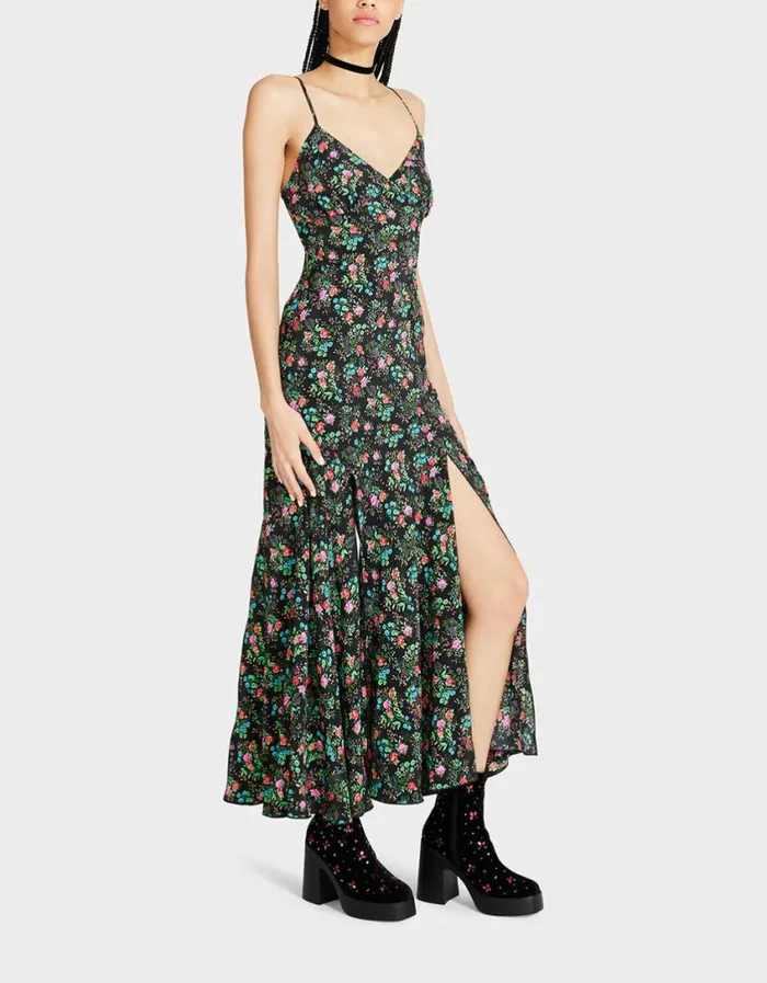 Betsey Johnson Women ADDISON MIDI DRESS FLORAL BLACK Black