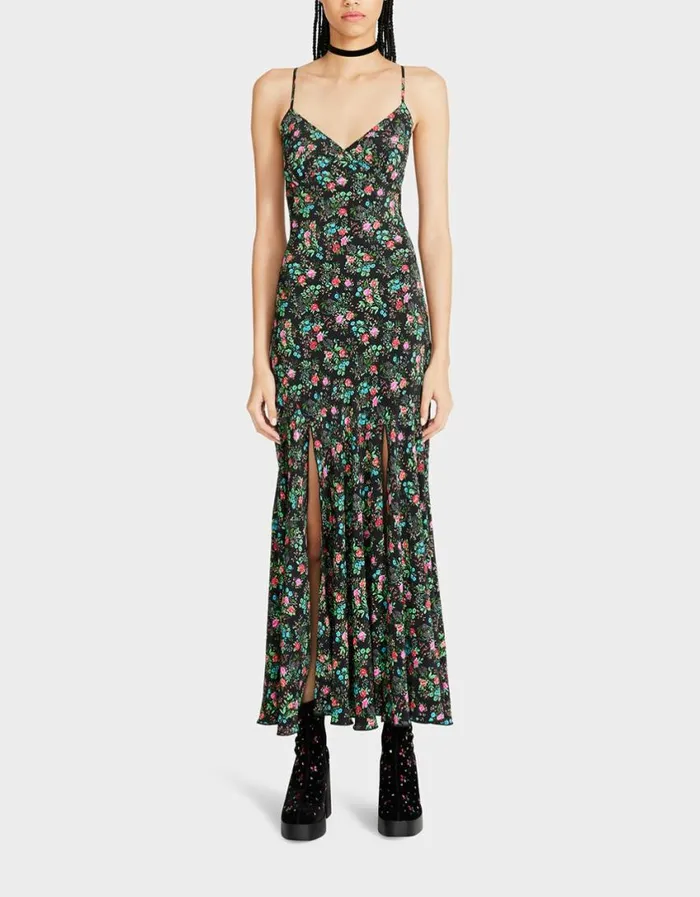 Betsey Johnson Women ADDISON MIDI DRESS FLORAL BLACK Black