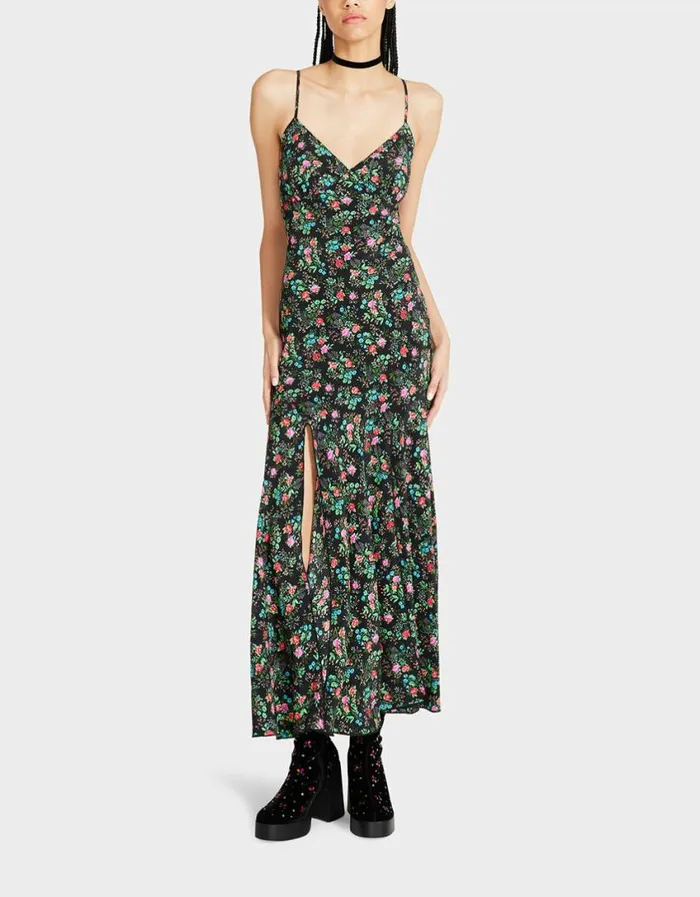 Betsey Johnson Women ADDISON MIDI DRESS FLORAL BLACK Black