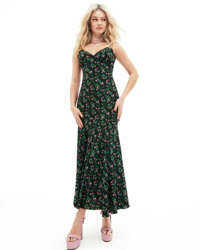 Betsey Johnson Women ADDISON MIDI DRESS FLORAL BLACK Black
