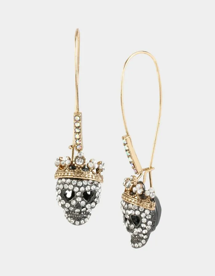 Betsey Johnson Women BETSEYS CRYSTAL PAVE SKULL HOOK EARRINGS CRYSTAL