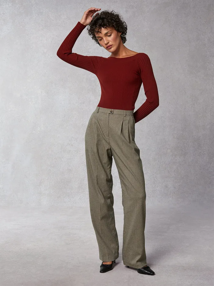 Billie Pants Pied De Poule Marron Women Pants Rouje