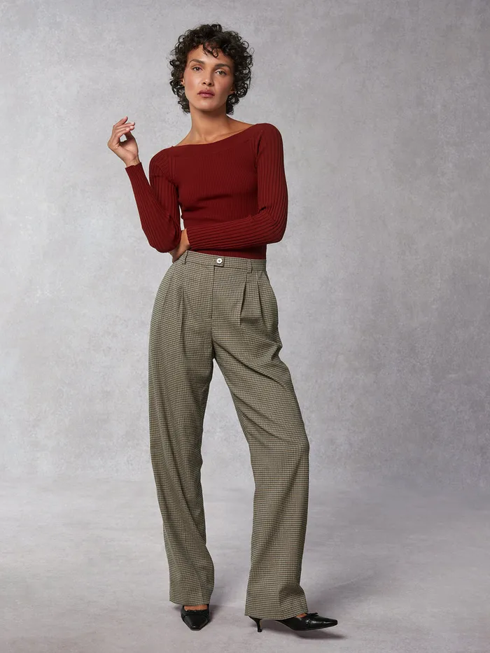 Billie Pants Pied De Poule Marron Women Pants Rouje
