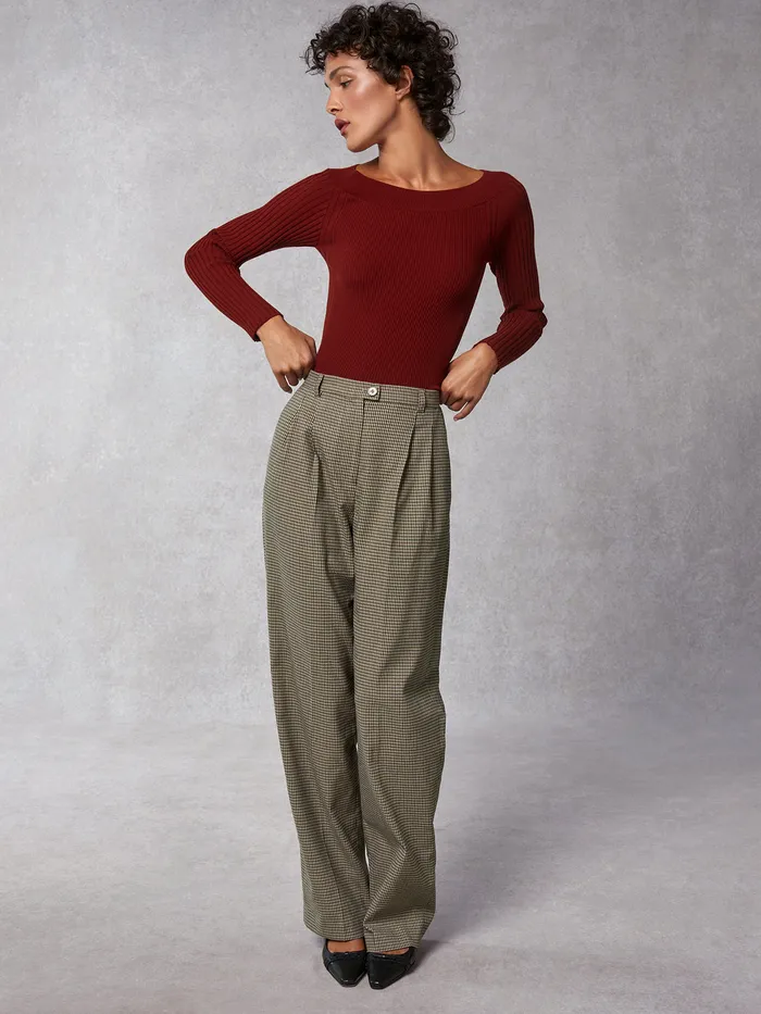 Billie Pants Pied De Poule Marron Women Pants Rouje