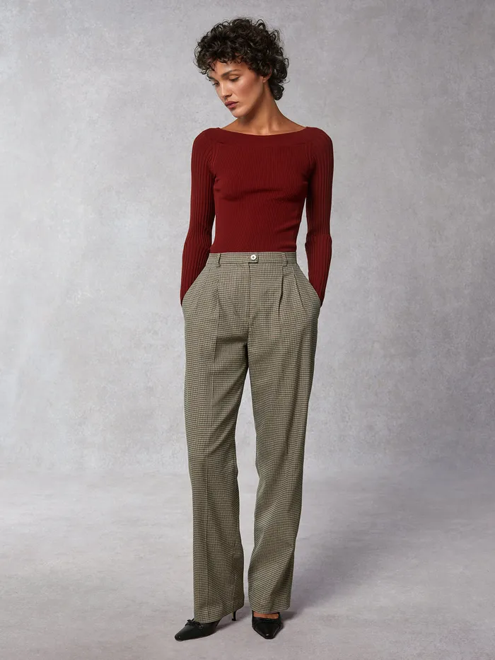 Billie Pants Pied De Poule Marron Women Pants Rouje