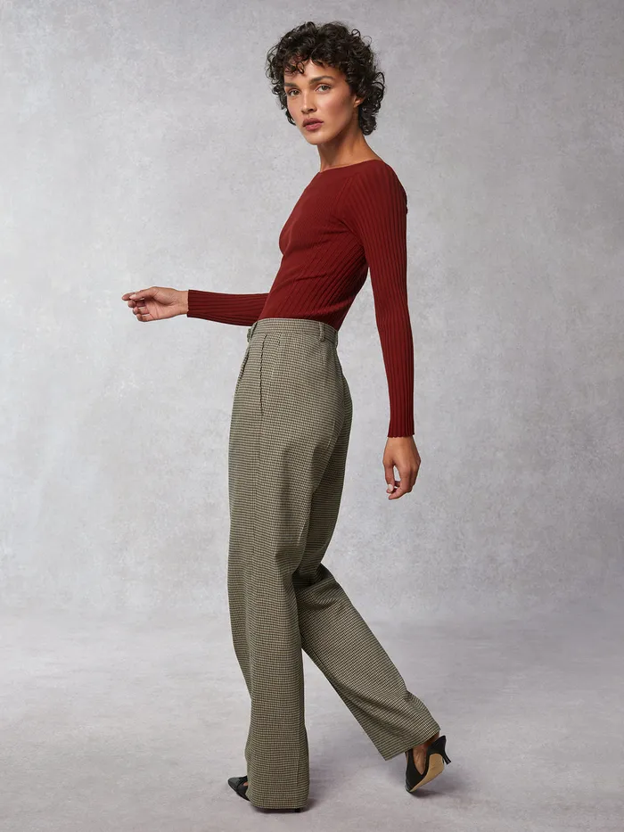 Billie Pants Pied De Poule Marron Women Pants Rouje