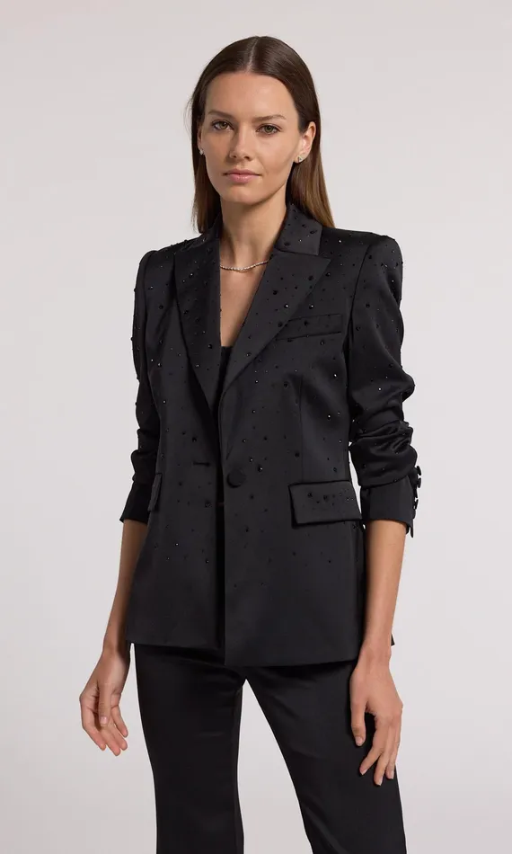 Blazers and Jackets Women Generation Love Clothing Aimee Crystal Satin Blazer Blackblack