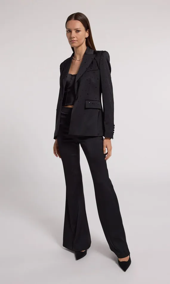 Blazers and Jackets Women Generation Love Clothing Aimee Crystal Satin Blazer Blackblack