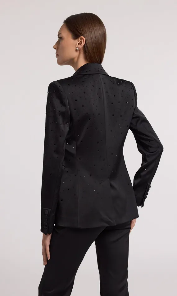 Blazers and Jackets Women Generation Love Clothing Aimee Crystal Satin Blazer Blackblack