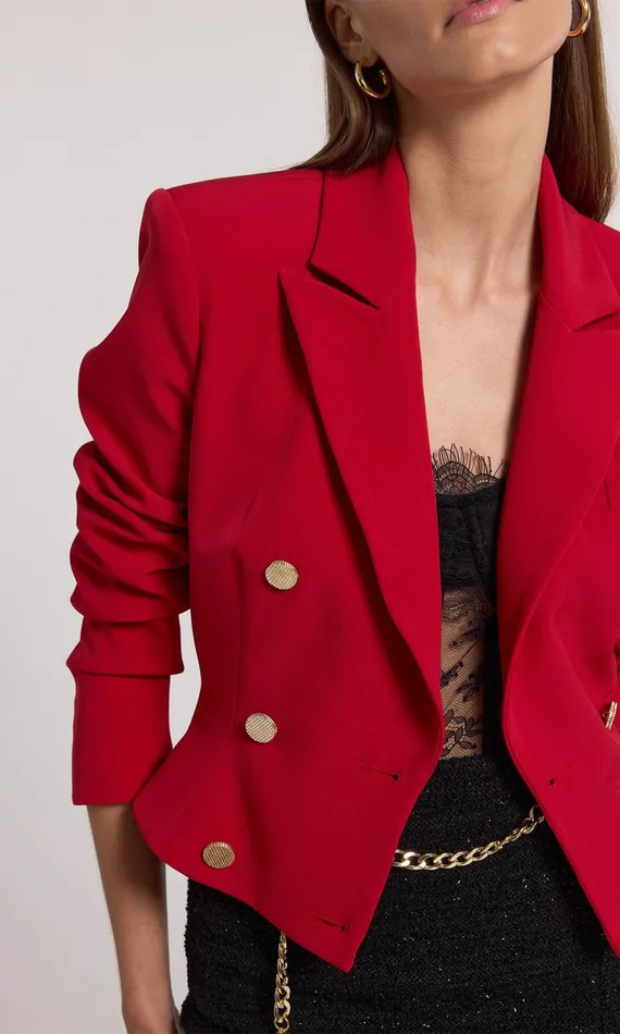 Blazers and Jackets Women Generation Love Clothing Aytul Crepe Blazer Ruby