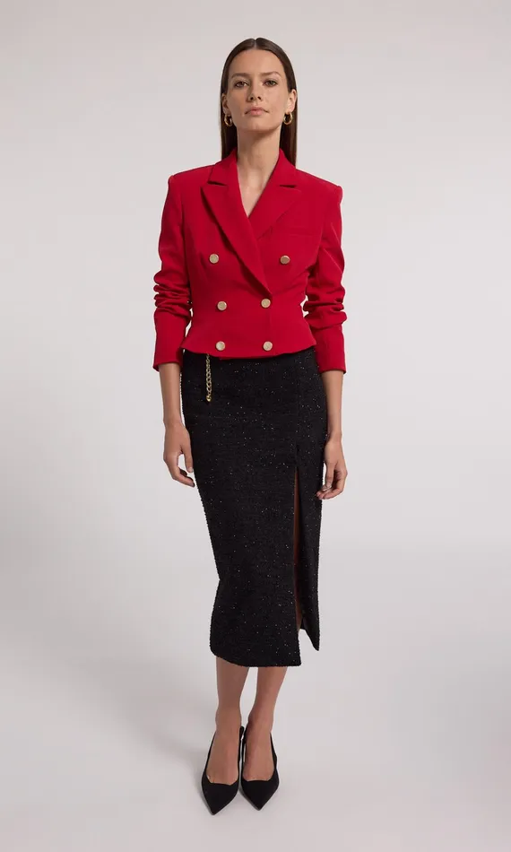 Blazers and Jackets Women Generation Love Clothing Aytul Crepe Blazer Ruby