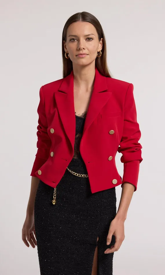 Blazers and Jackets Women Generation Love Clothing Aytul Crepe Blazer Ruby