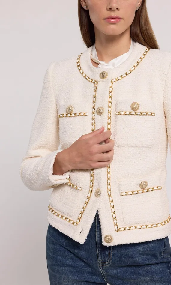 Blazers and Jackets Women Generation Love Clothing Velma Tweed Jacket Cream