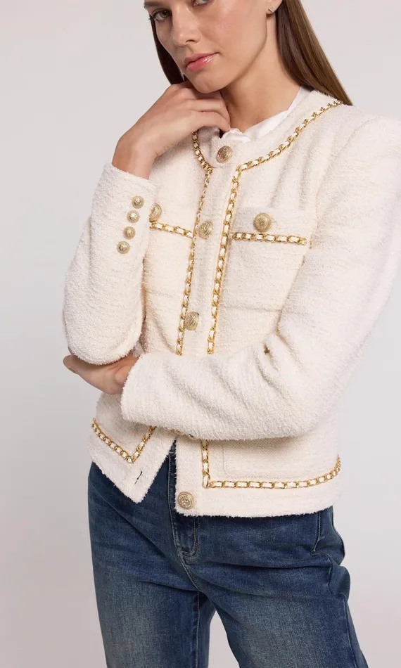 Blazers and Jackets Women Generation Love Clothing Velma Tweed Jacket Cream