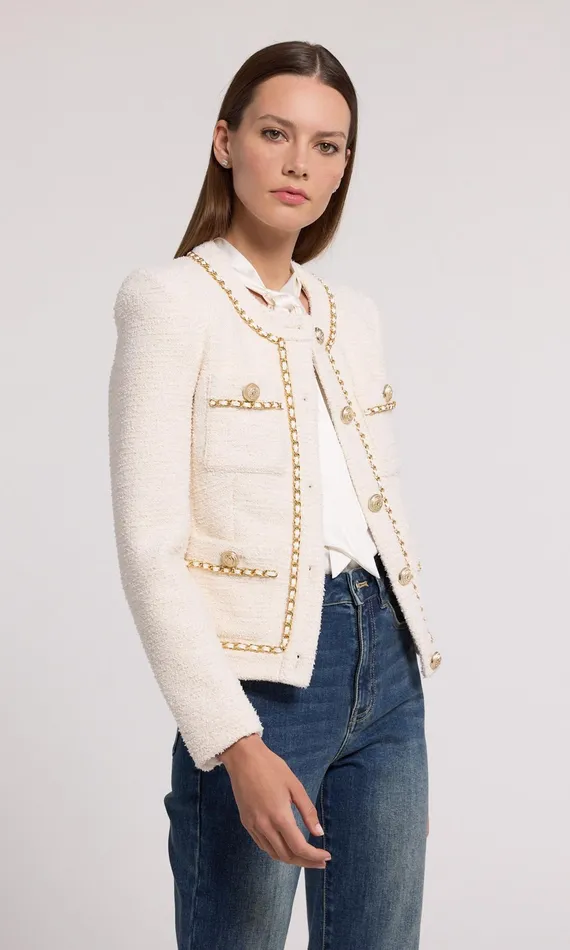 Blazers and Jackets Women Generation Love Clothing Velma Tweed Jacket Cream