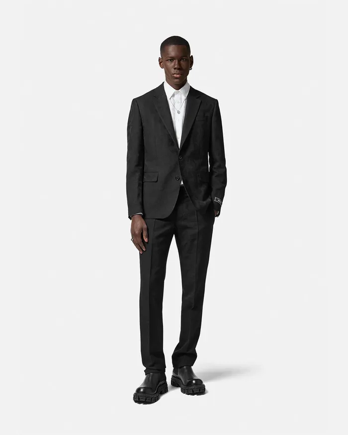 Blazers and Suits Men Versace Barocco Jacquard Formal Trousers Black