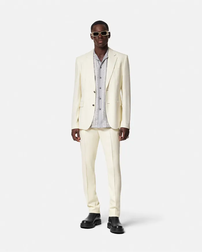 Blazers and Suits Men Versace SilkBlend Malfil Formal Pants White