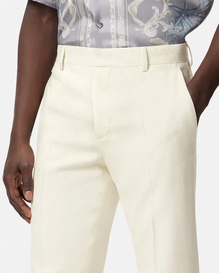 Blazers and Suits Men Versace SilkBlend Malfil Formal Pants White