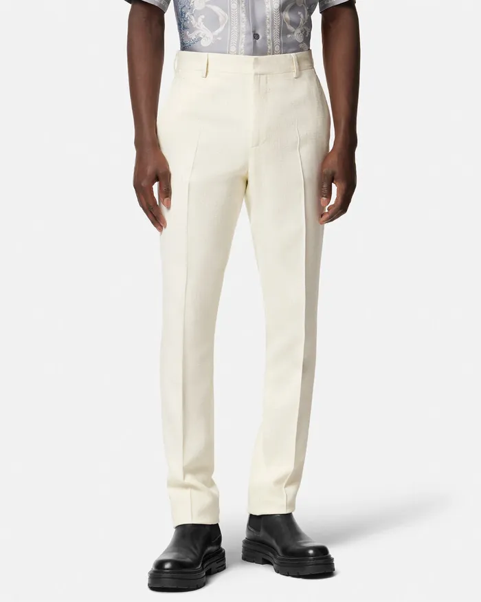 Blazers and Suits Men Versace SilkBlend Malfil Formal Pants White