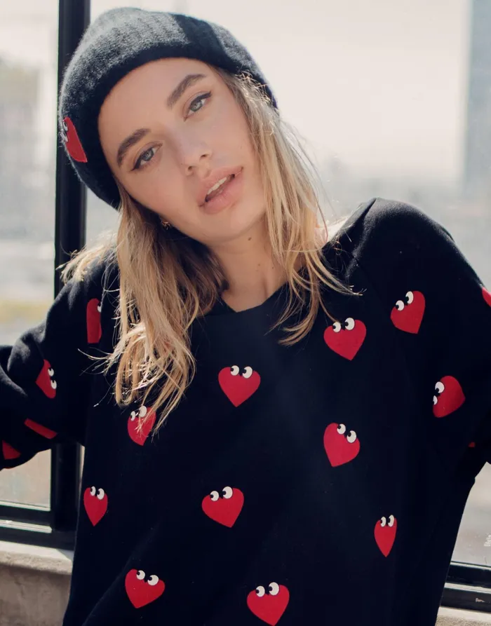 Blix Heartface Patch Black Women039s Lauren Moshi Sweaters and Knits