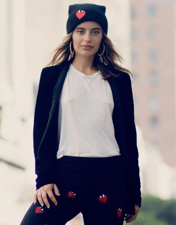Blix Heartface Patch Black Women039s Lauren Moshi Sweaters and Knits