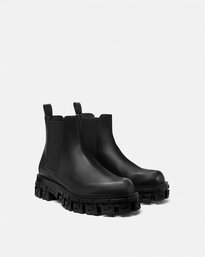 Boots Men Versace Greca Portico Chelsea Boots Black