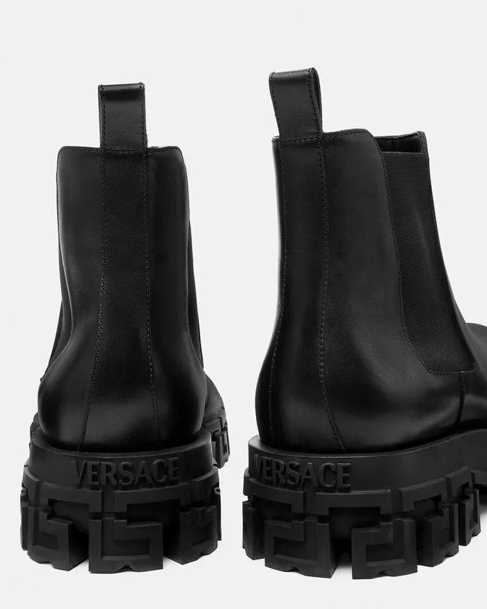 Boots Men Versace Greca Portico Chelsea Boots Black