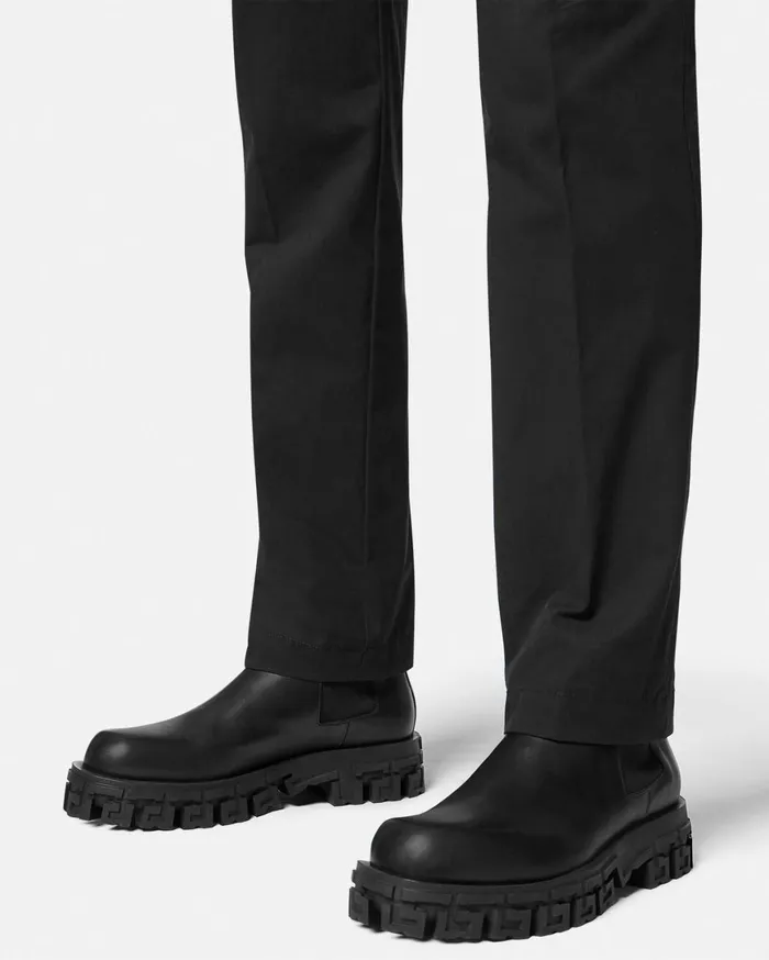Boots Men Versace Greca Portico Chelsea Boots Black