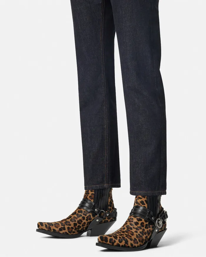 Boots Women Versace Leopard Texano Ankle Boots 50 Mm Animalier