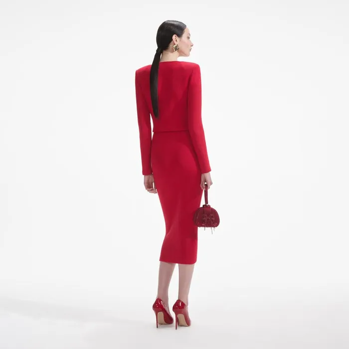 Bottoms Women Self Portrait Red Knit Heart Buttoned Midi Skirt