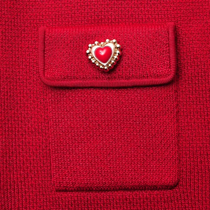 Bottoms Women Self Portrait Red Knit Heart Buttoned Midi Skirt