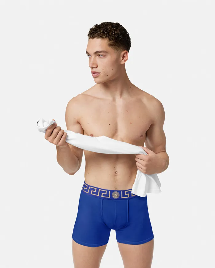 Boxers Men Versace Greca Border Long Trunks Blue