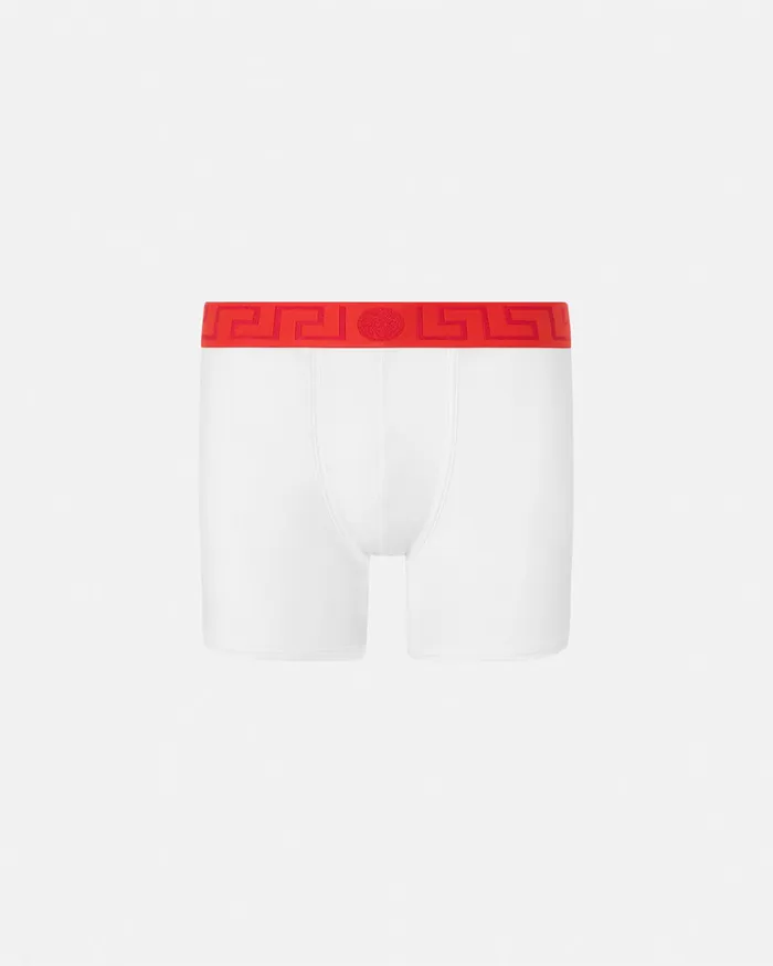 Boxers Men Versace Greca Border Long Trunks Redwhite