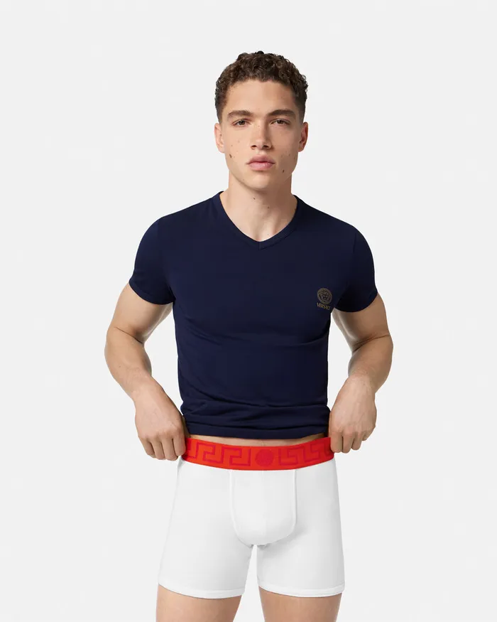 Boxers Men Versace Greca Border Long Trunks Redwhite