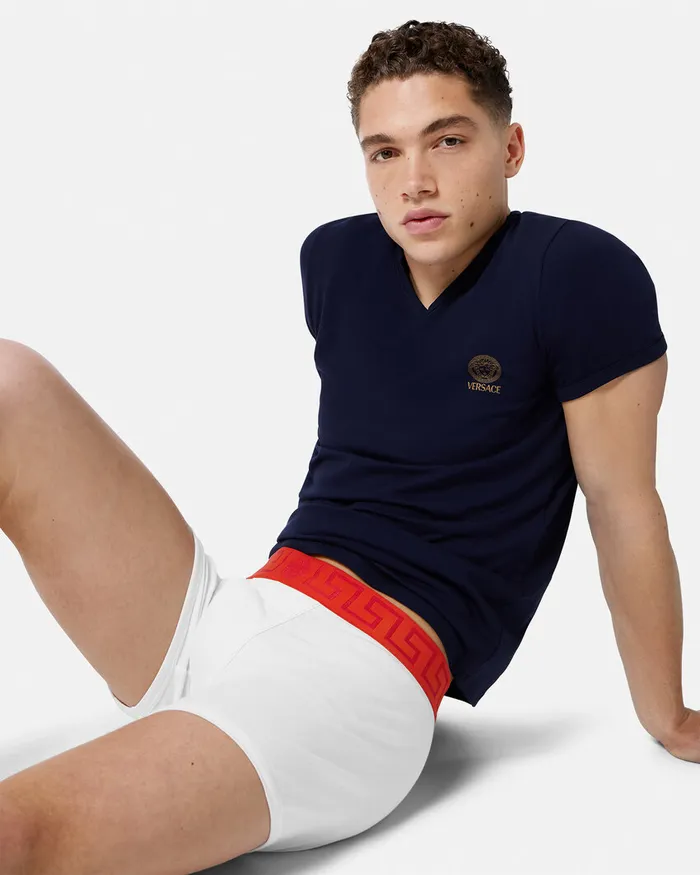 Boxers Men Versace Greca Border Long Trunks Redwhite