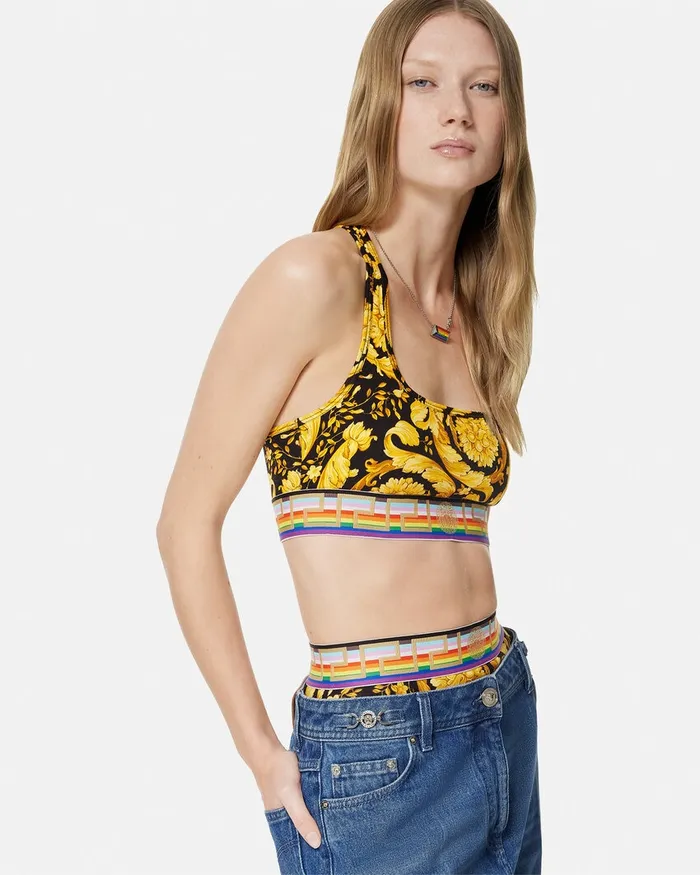 Bras and Briefs Women Versace Pride Barocco Scoop Bralette Blackprint