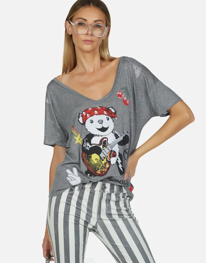 Brixton Rock Bear Heather Grey Women039s Lauren Moshi Short Sleeve