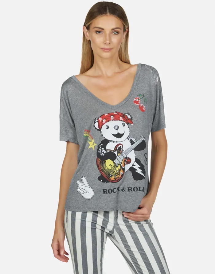 Brixton Rock Bear Heather Grey Women039s Lauren Moshi Short Sleeve