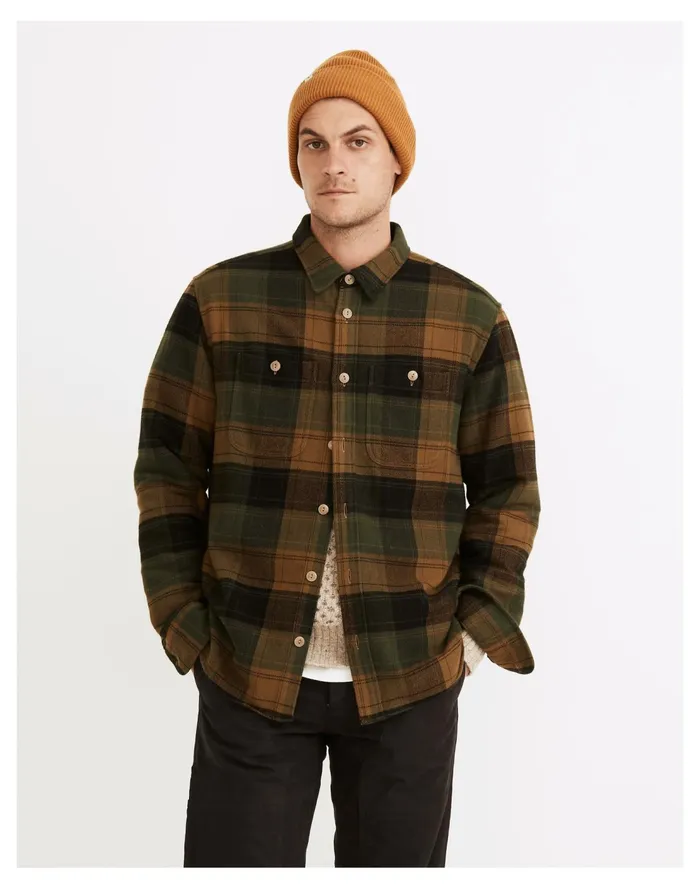 Brushed Flannel Easy Long Sleeve Shirt In Plaid Asparagus Men Madewell Jackets