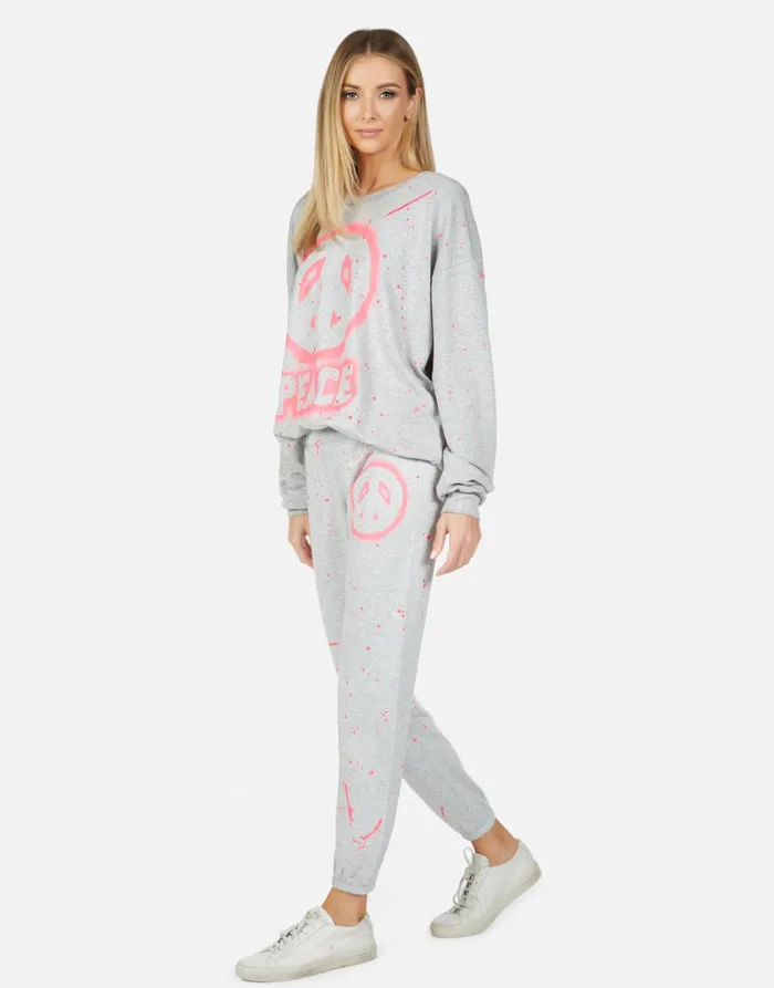 Brynn Airbrush Peace Heather Grey Women039s Lauren Moshi Long Sweatpants