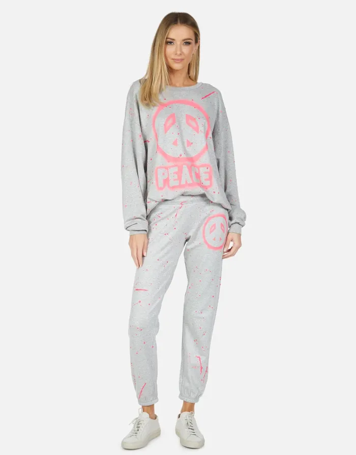Brynn Airbrush Peace Heather Grey Women039s Lauren Moshi Long Sweatpants