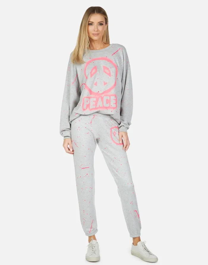 Brynn Airbrush Peace Heather Grey Women039s Lauren Moshi Long Sweatpants