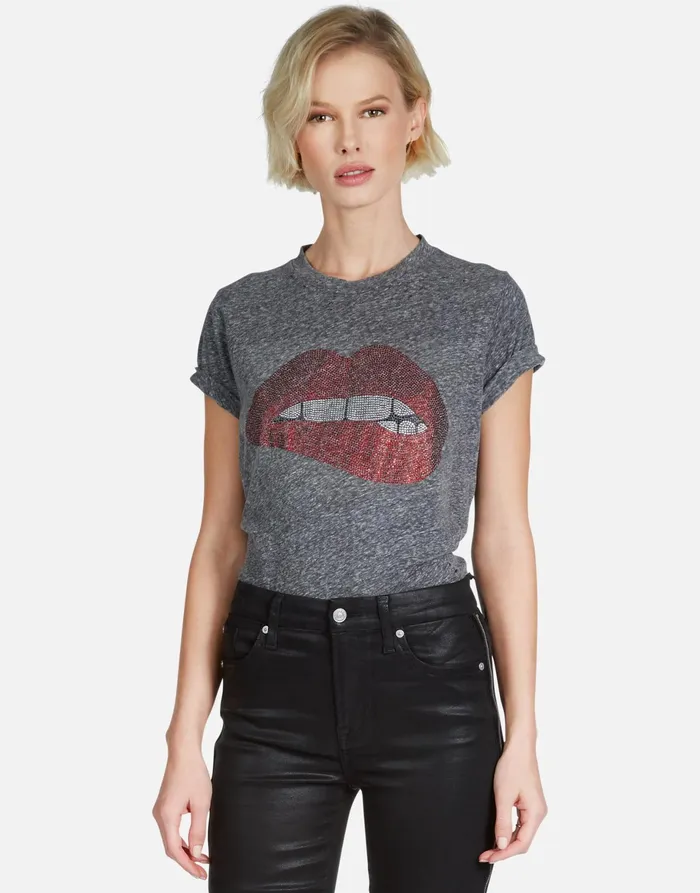 Capri Crystal Biting Lip Heather Grey Women039s Lauren Moshi Short Sleeve
