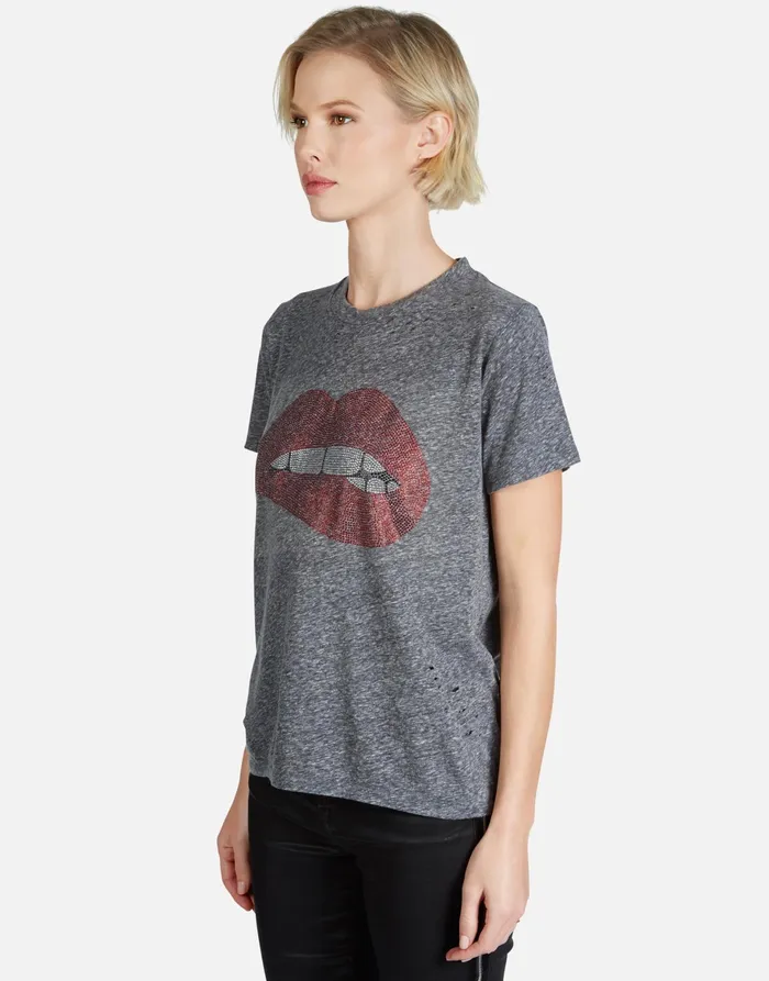 Capri Crystal Biting Lip Heather Grey Women039s Lauren Moshi Short Sleeve