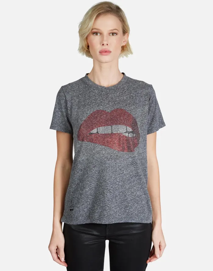 Capri Crystal Biting Lip Heather Grey Women039s Lauren Moshi Short Sleeve