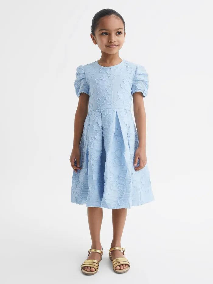 Children Amalie Floral Print Textured Dress Blue Reiss Dresses and Jumpsuits