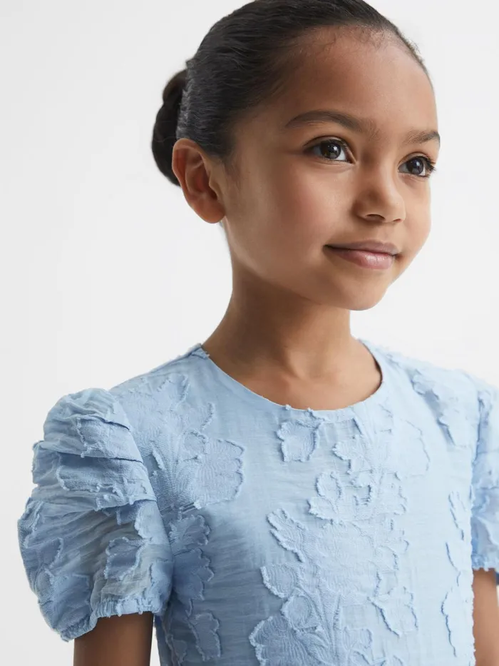 Children Amalie Floral Print Textured Dress Blue Reiss Dresses and Jumpsuits